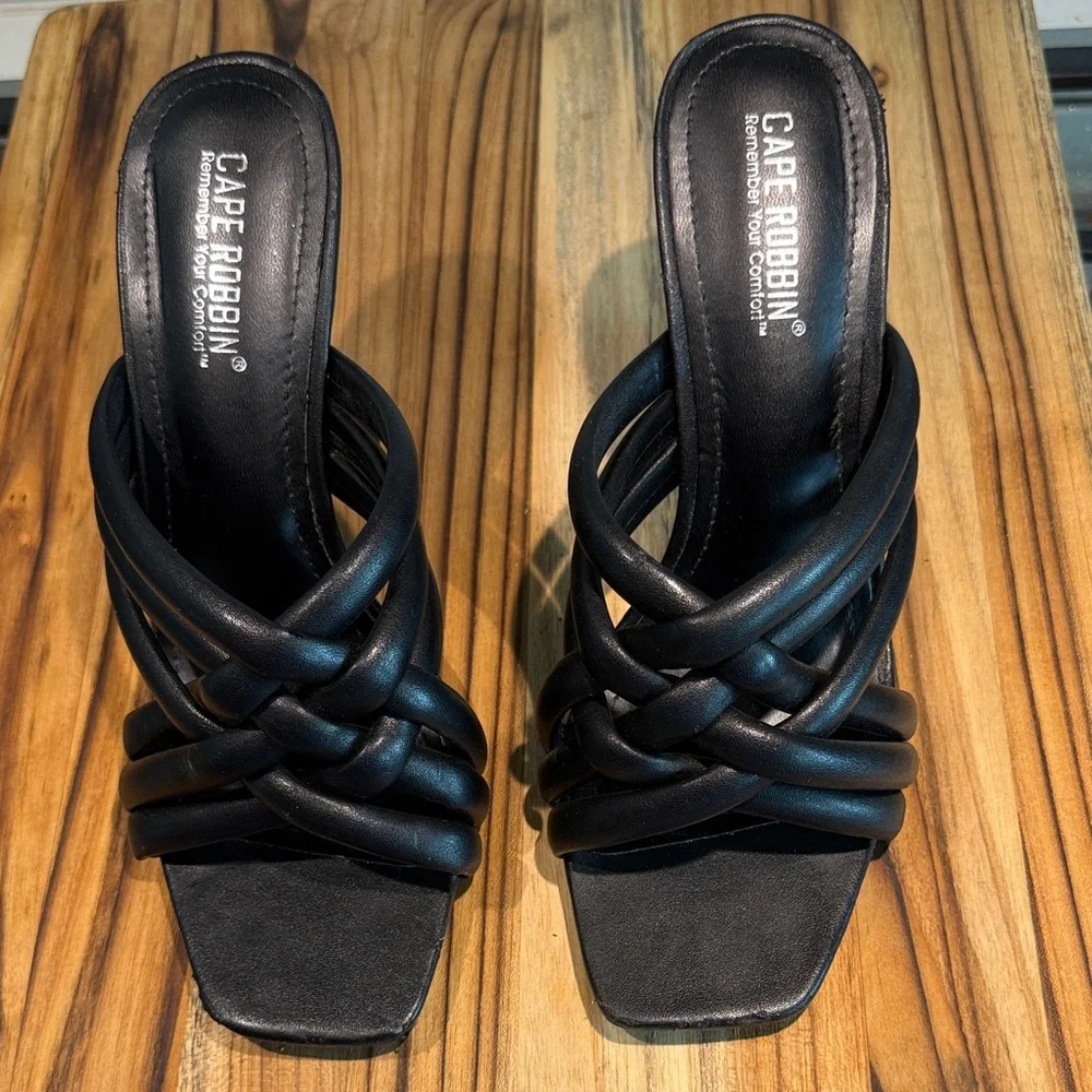 Cape Robbin Black Braided Strappy Slide Heels